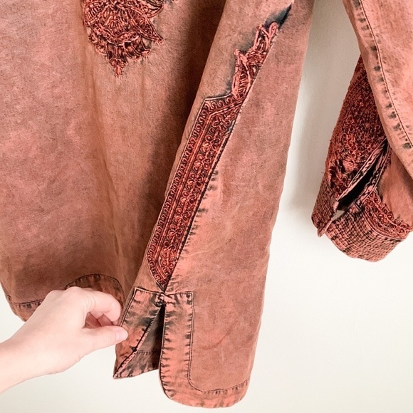 Soft Surroundings Burnt Orange Acid Washed Embroidered Tunic Mini Dress Medium - Picture 10 of 11